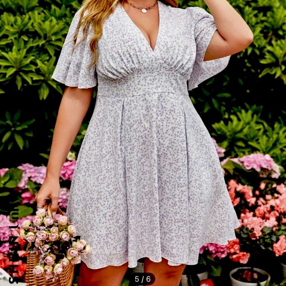 Babydoll Women’s Floral Lavender Purple Rose Short Sleeve Flowy Mini Dress 4XL